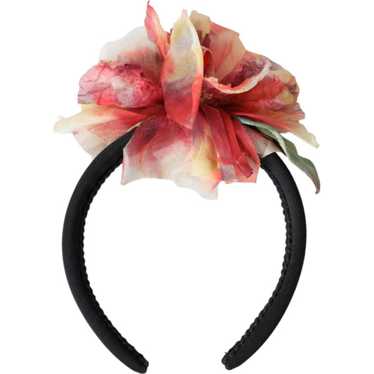 Dolce & Gabbana Rose Pink Silk Floral Black Tiara Women Hairband Diadem Dolce & Gabbana Rosy Brown