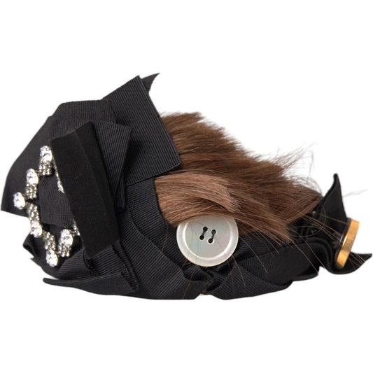 Dolce & Gabbana Black Crystal Button Brown Hair Women Headband Diadem Dolce & Gabbana Dark Slate Gray