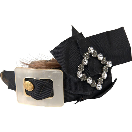 Dolce & Gabbana Black Crystal Button Brown Hair Women Headband Diadem Dolce & Gabbana Gray