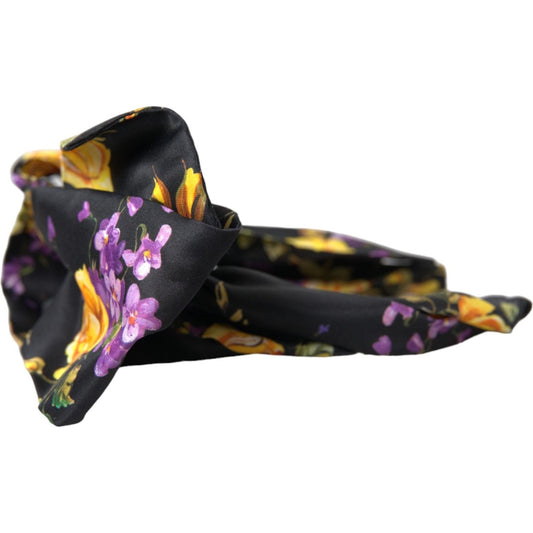 Dolce & Gabbana Black Floral Applique Silk Women Headband Diadem Dolce & Gabbana Dark Slate Gray