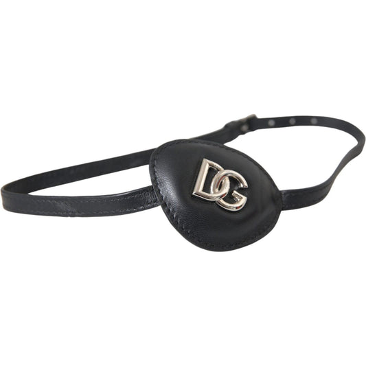 Dolce & Gabbana Black Calfskin Leather Metal DG Logo Eye Patch Dolce & Gabbana Dark Slate Gray