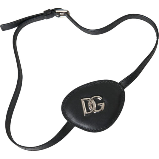 Dolce & Gabbana Black Calfskin Leather Metal DG Logo Eye Patch Dolce & Gabbana Dark Slate Gray