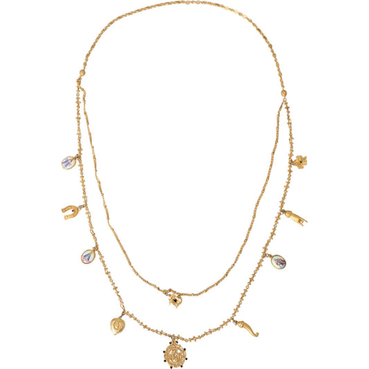 Dolce & Gabbana Gold Tone Chain Brass Charm Statement Sicily Necklace Necklace Dolce & Gabbana Bisque