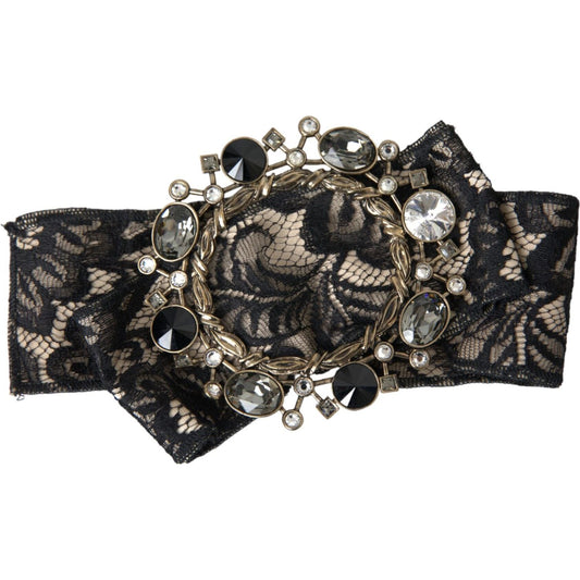 Dolce & Gabbana Black Lace Crystal Handmade Brooch Hair Pin FASHION ACCESSORIES Dolce & Gabbana Dark Slate Gray