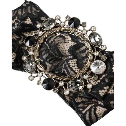 Dolce & Gabbana Black Lace Crystal Handmade Brooch Hair Pin FASHION ACCESSORIES Dolce & Gabbana Dark Slate Gray