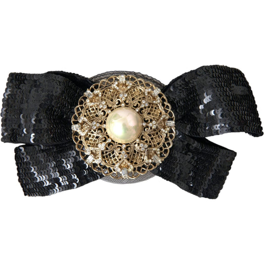 Dolce & Gabbana Black Sequin Pearl Handmade Brooch Hair Pin FASHION ACCESSORIES Dolce & Gabbana Black