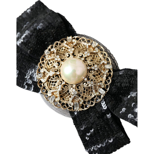 Dolce & Gabbana Black Sequin Pearl Handmade Brooch Hair Pin FASHION ACCESSORIES Dolce & Gabbana Gray
