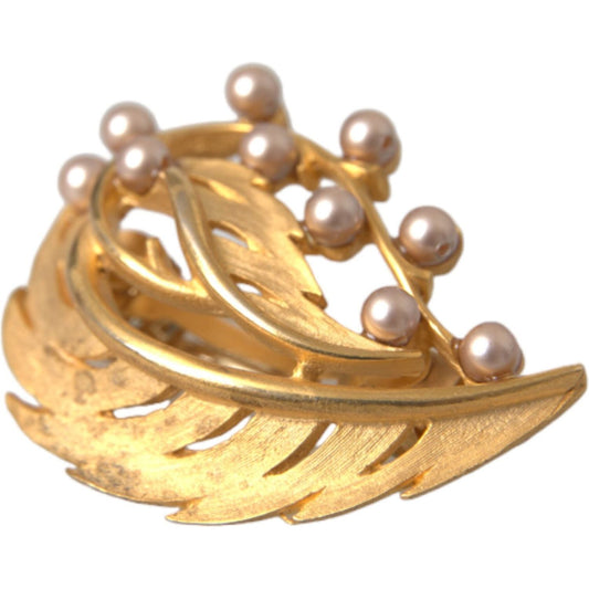 Dolce & Gabbana Gold Brass Leaf Embellished Jewelry Brooch Hair Pin FASHION ACCESSORIES Dolce & Gabbana Dark Khaki