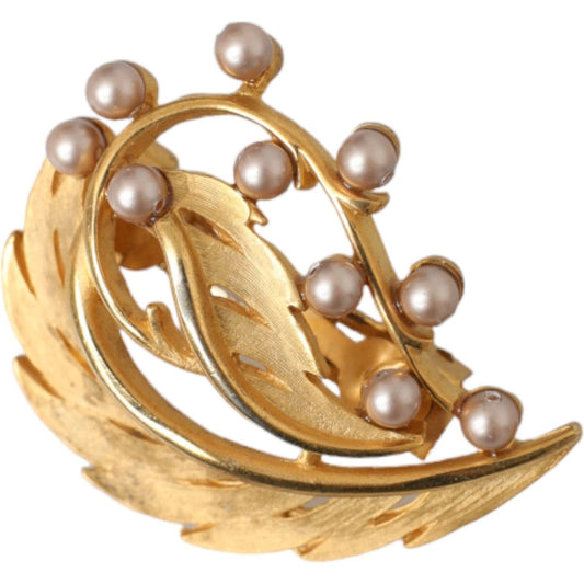 Dolce & Gabbana Gold Brass Leaf Embellished Jewelry Brooch Hair Pin FASHION ACCESSORIES Dolce & Gabbana Dark Khaki