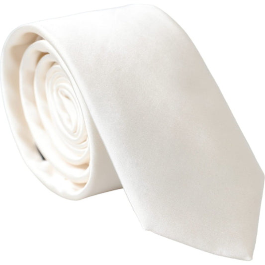 Dolce & Gabbana White Solid 100% Silk Adjustable Tie Dolce & Gabbana Light Gray