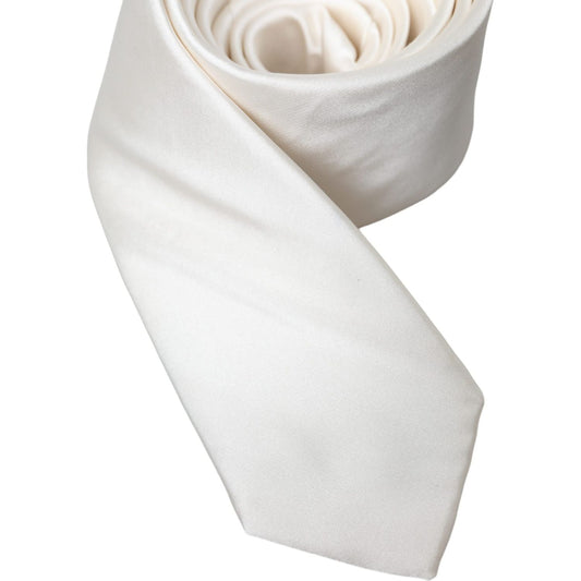 Dolce & Gabbana White Solid 100% Silk Adjustable Tie Dolce & Gabbana Light Gray