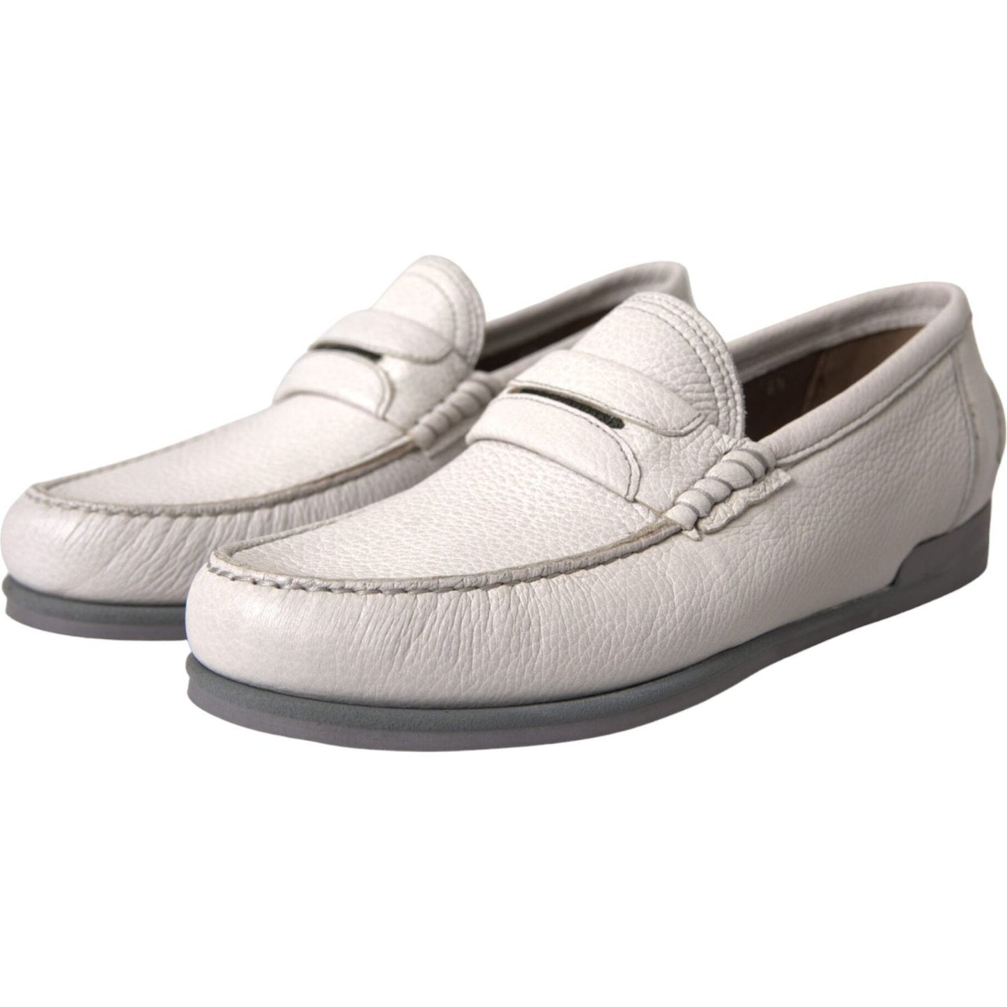 Dolce & Gabbana White Gray Leather Slip Mocassin Shoes Loafer Dolce & Gabbana Gray