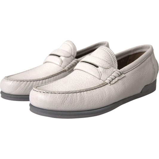 Dolce & Gabbana White Gray Leather Slip Mocassin Shoes Loafer Dolce & Gabbana Gray
