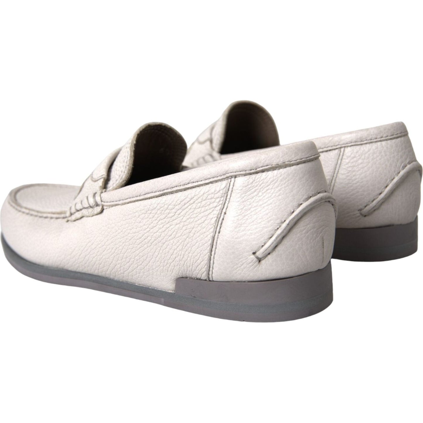 Dolce & Gabbana White Gray Leather Slip Mocassin Shoes Loafer Dolce & Gabbana Light Gray