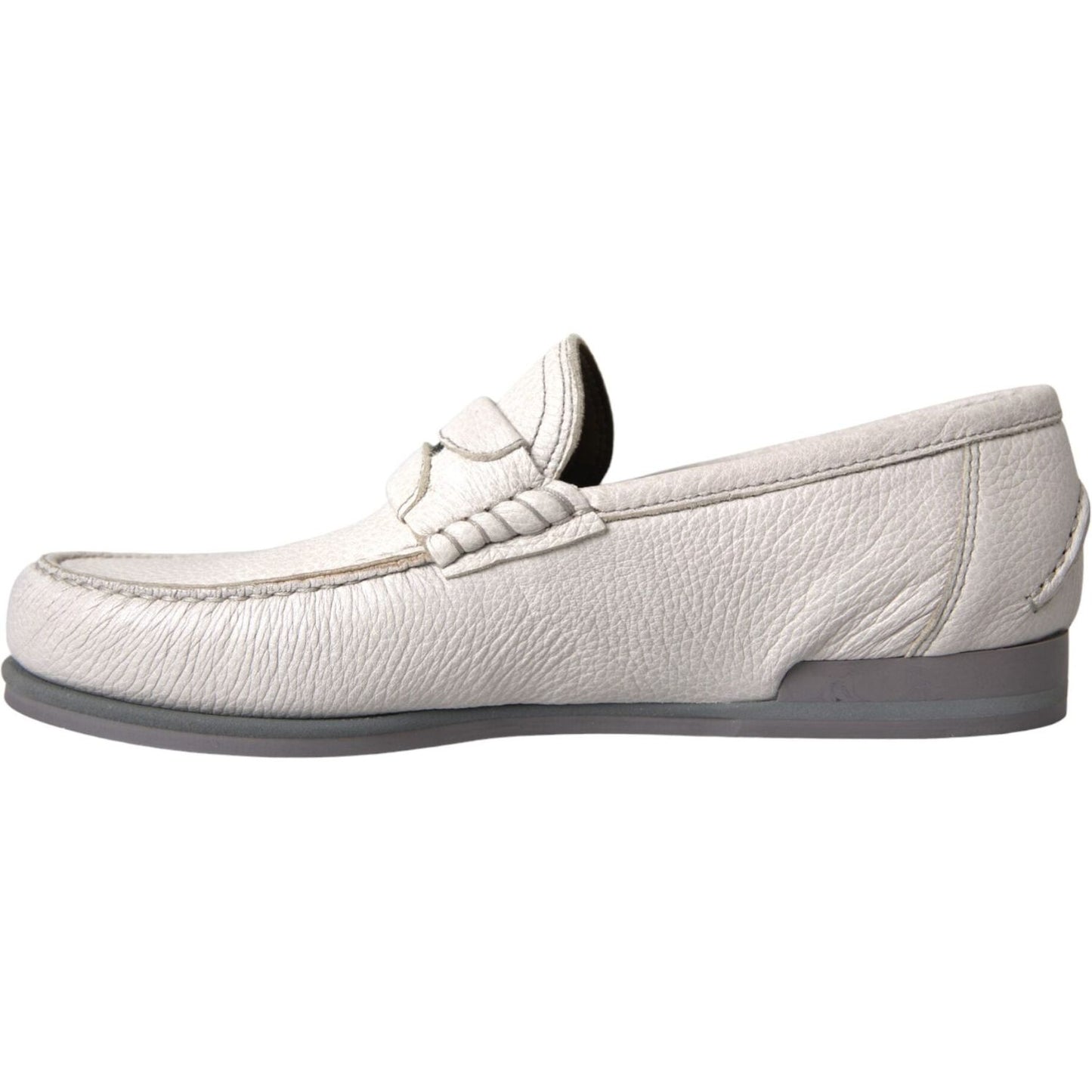 Dolce & Gabbana White Gray Leather Slip Mocassin Shoes Loafer Dolce & Gabbana Gray