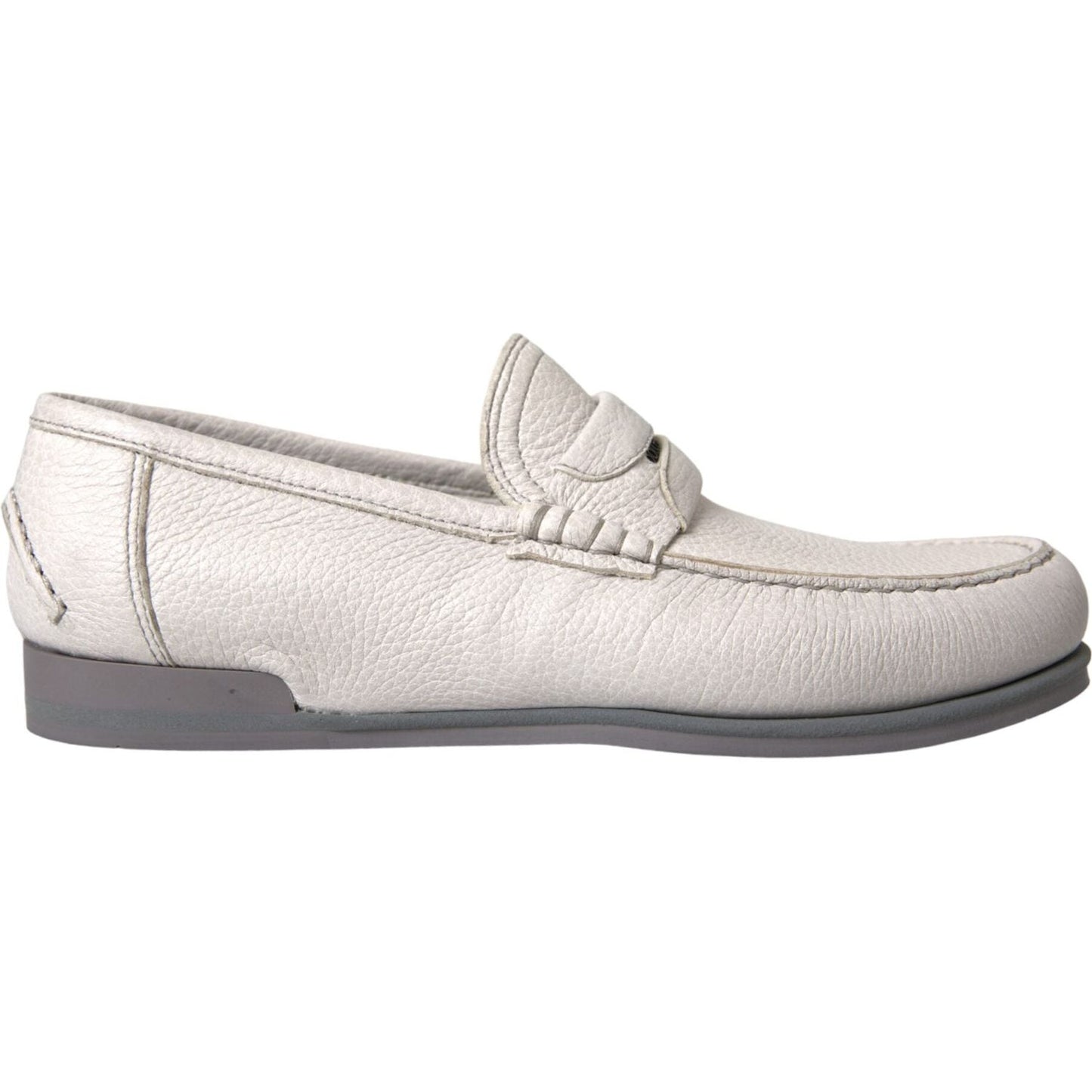 Dolce & Gabbana White Gray Leather Slip Mocassin Shoes Loafer Dolce & Gabbana Light Gray