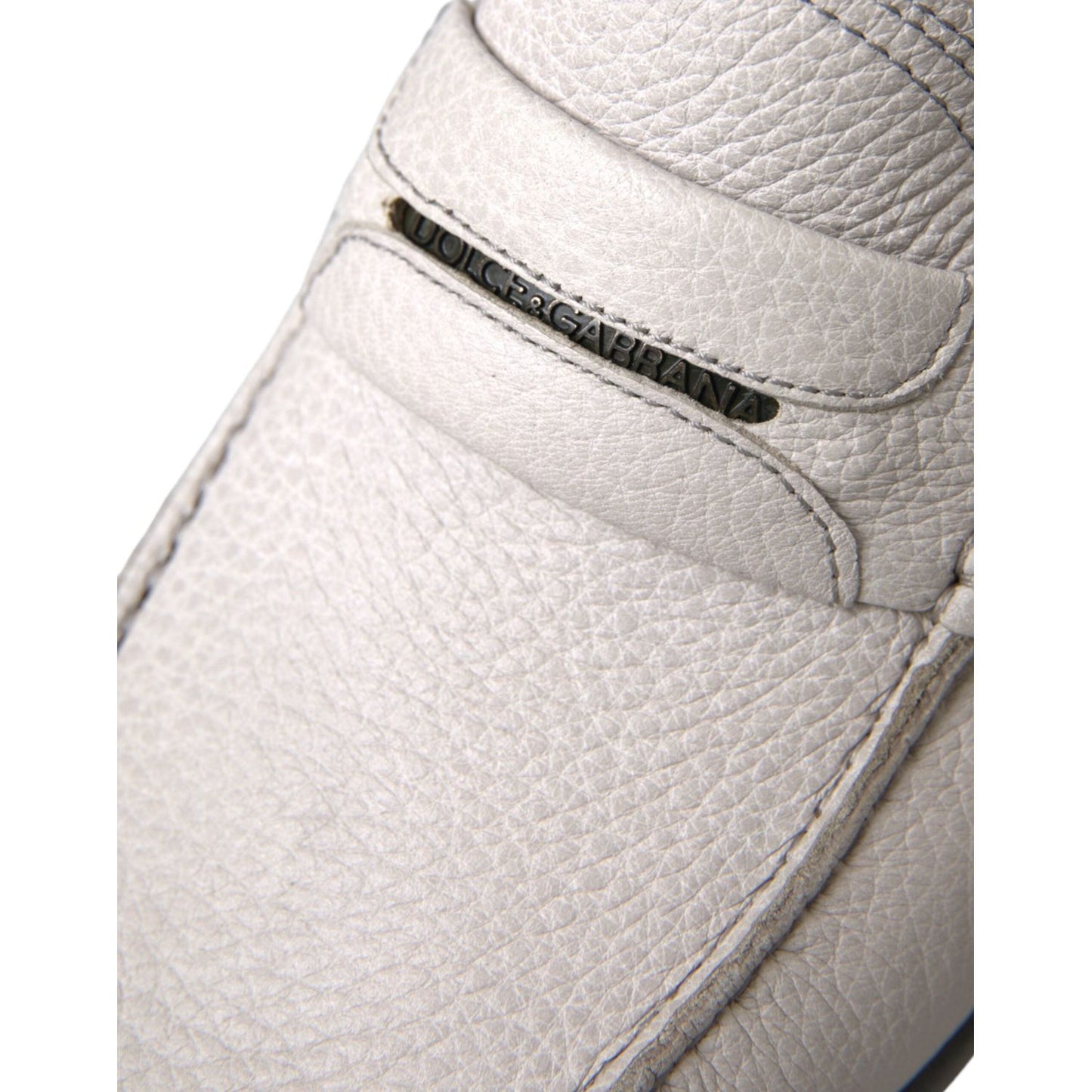 Dolce & Gabbana White Gray Leather Slip Mocassin Shoes Loafer Dolce & Gabbana Light Gray