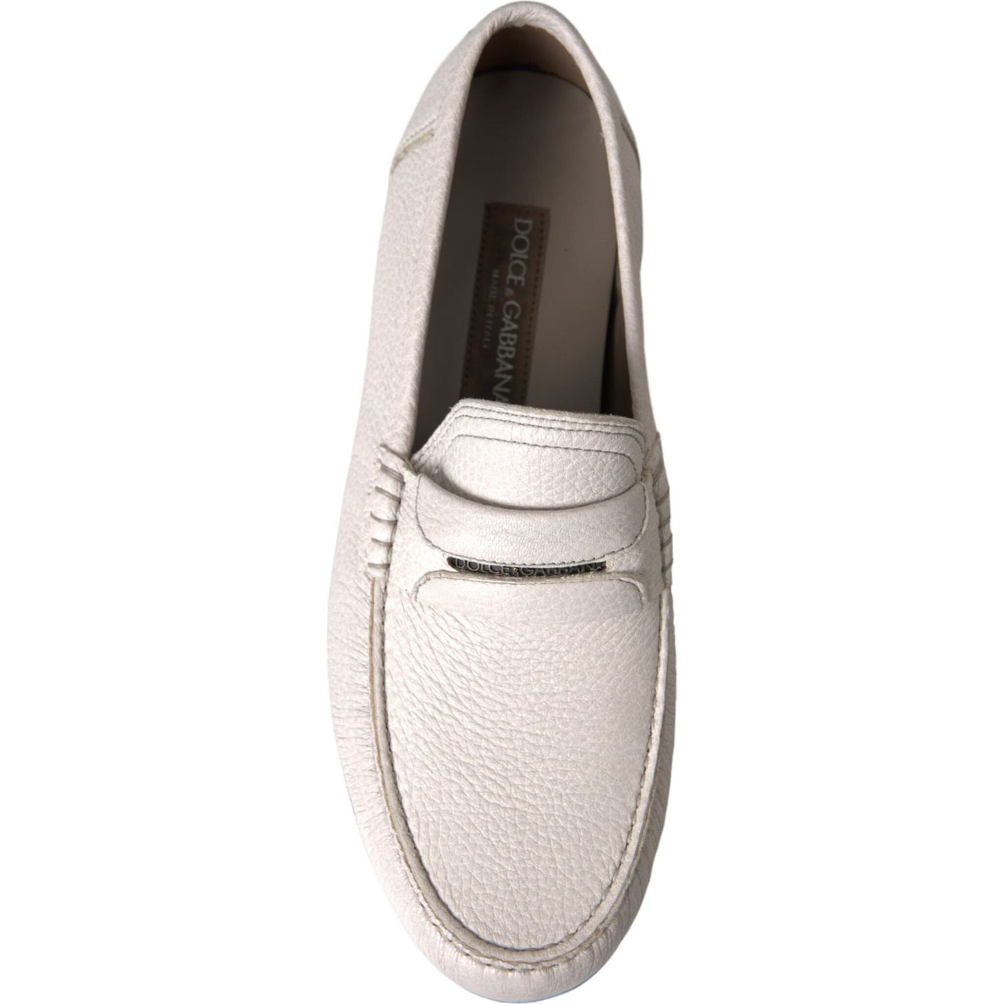 Dolce & Gabbana White Gray Leather Slip Mocassin Shoes Loafer Dolce & Gabbana Light Gray