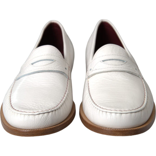 Dolce & Gabbana White Leather Slip On Mocassin Loafers Shoes Dolce & Gabbana Light Gray