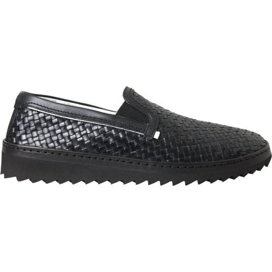 Dolce & Gabbana Black Woven Buffalo Leather Men Loafers Shoes Dolce & Gabbana Dark Slate Gray