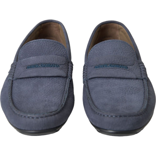 Dolce & Gabbana Blue Calf Leather Slip On Moccasin Shoes Dolce & Gabbana Dim Gray