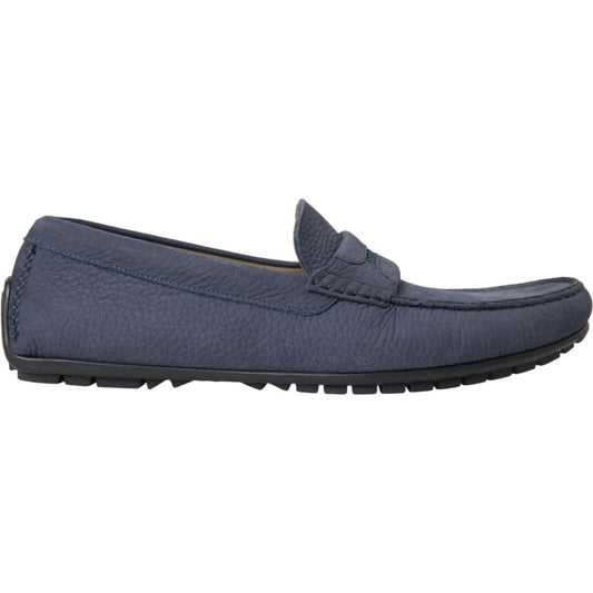 Dolce & Gabbana Blue Calf Leather Slip On Moccasin Shoes Dolce & Gabbana Dark Slate Gray