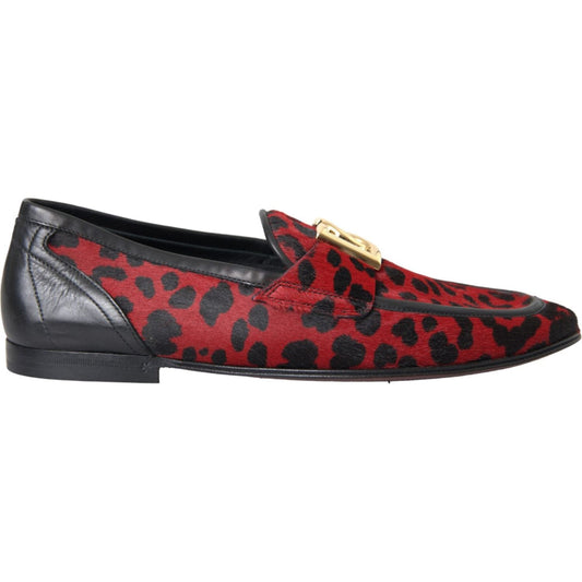 Dolce & Gabbana Red Black Leopard DG Loafers Formal Men Shoes Dolce & Gabbana Dark Slate Gray