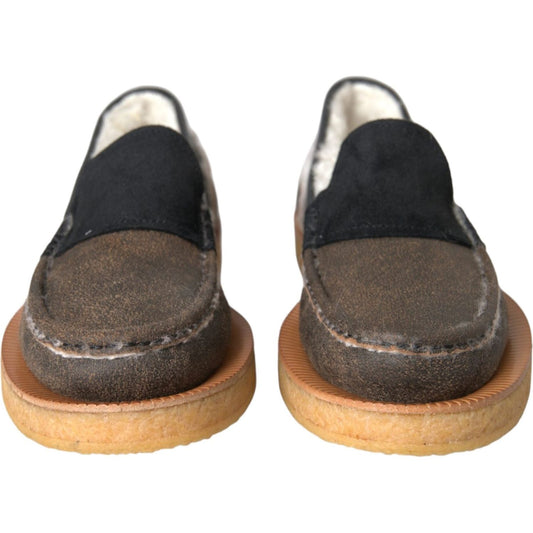 Dolce & Gabbana Brown Black Fur Leather Loafers Men Shoes Dolce & Gabbana Dark Slate Gray