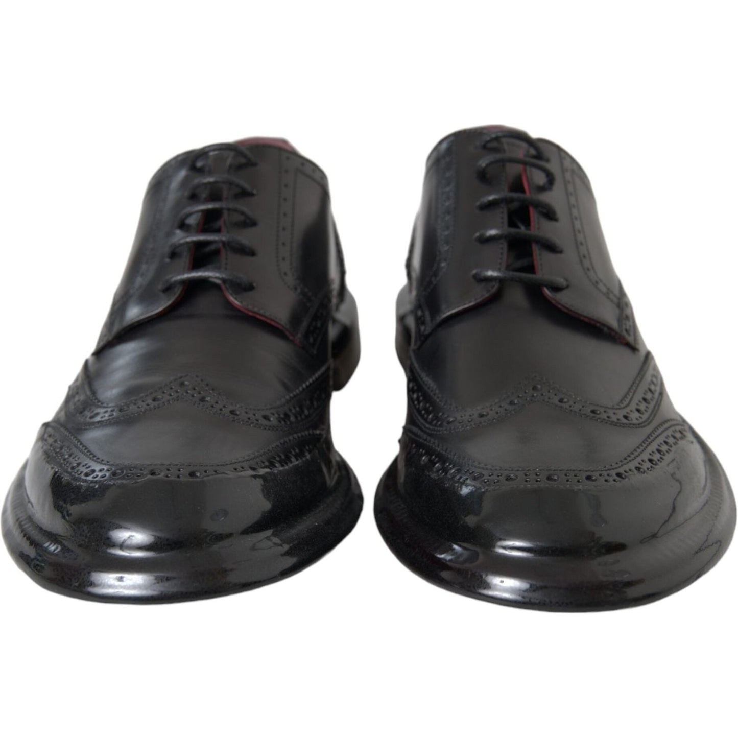 Dolce & Gabbana Black Leather Oxford Wingtip Formal Men Shoes Dolce & Gabbana Dark Slate Gray