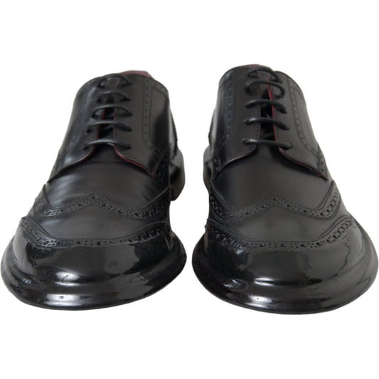 Dolce & Gabbana Black Leather Oxford Wingtip Formal Men Shoes Dolce & Gabbana Dark Slate Gray