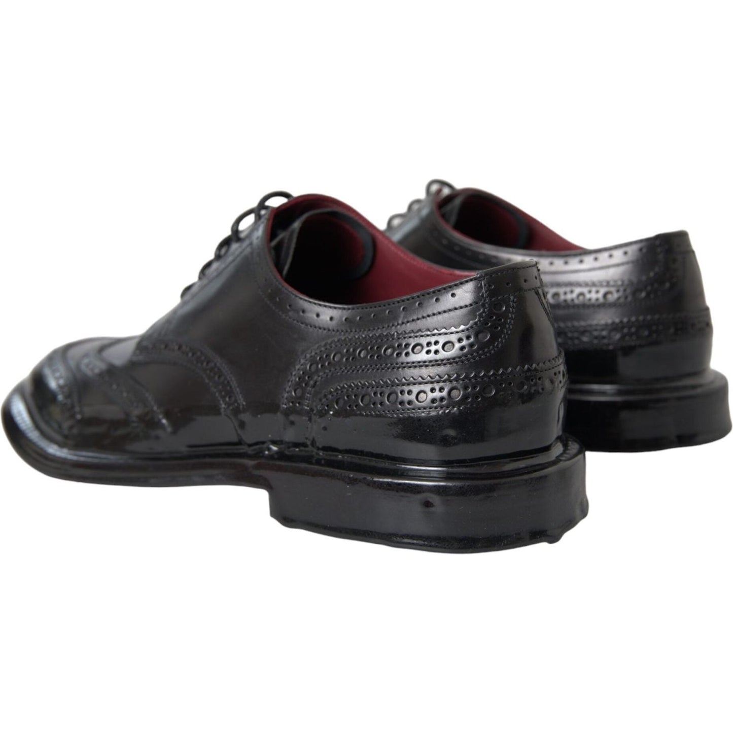 Dolce & Gabbana Black Leather Oxford Wingtip Formal Men Shoes Dolce & Gabbana Dark Slate Gray