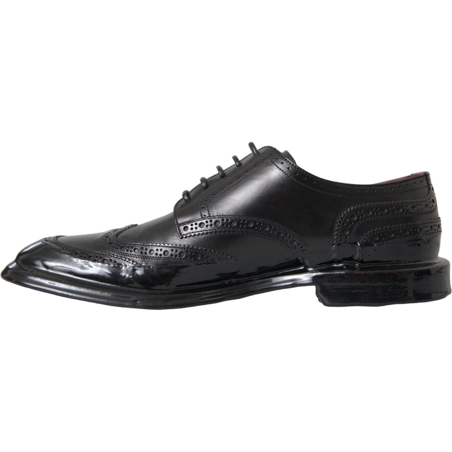 Dolce & Gabbana Black Leather Oxford Wingtip Formal Men Shoes Dolce & Gabbana Dark Slate Gray
