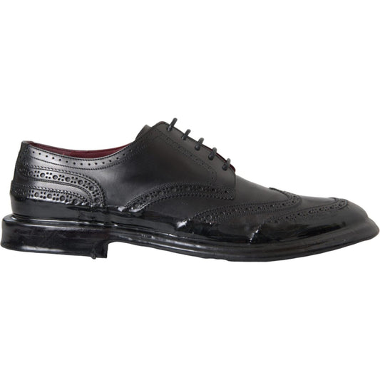Dolce & Gabbana Black Leather Oxford Wingtip Formal Men Shoes Dolce & Gabbana Dark Slate Gray