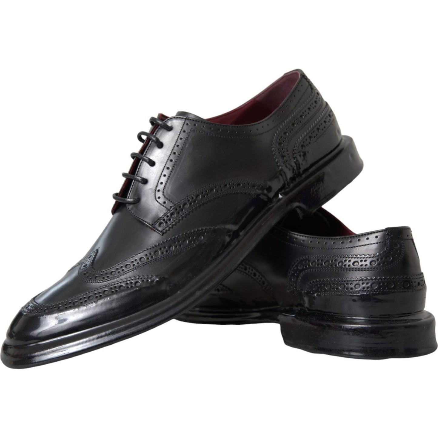 Dolce & Gabbana Black Leather Oxford Wingtip Formal Men Shoes Dolce & Gabbana Dark Slate Gray