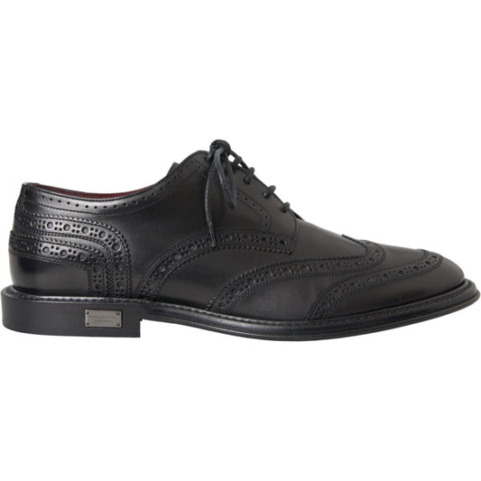 Dolce & Gabbana Black Leather Oxford Wingtip Formal Men Shoes Dolce & Gabbana Dark Slate Gray