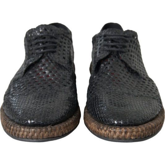 Dolce & Gabbana Black Woven Goat Leather Lace Up Derby Shoes Dolce & Gabbana Dark Slate Gray
