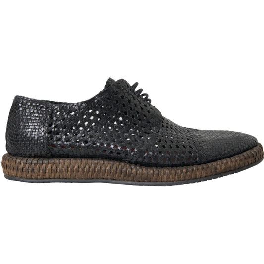 Dolce & Gabbana Black Woven Goat Leather Lace Up Derby Shoes Dolce & Gabbana Dark Slate Gray