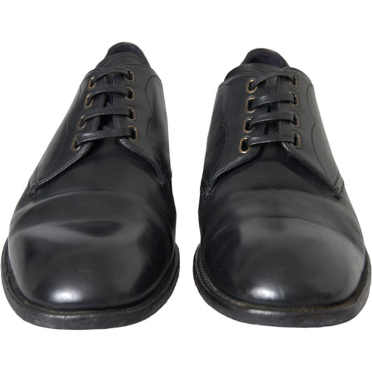 Dolce & Gabbana Black Leather Derby Formal Dress Men Shoes Dolce & Gabbana Dark Slate Gray