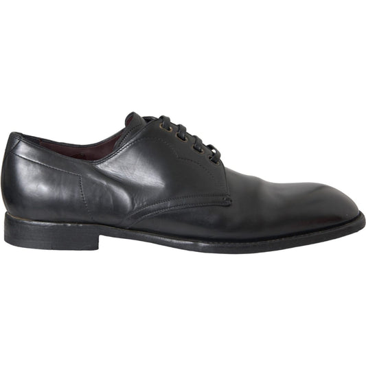 Dolce & Gabbana Black Leather Derby Formal Dress Men Shoes Dolce & Gabbana Dark Slate Gray