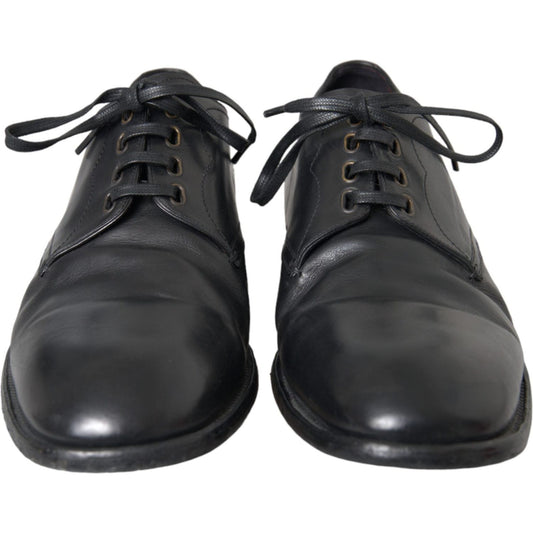 Dolce & Gabbana Black Leather Derby Formal Dress Men Shoes Dolce & Gabbana Dark Slate Gray