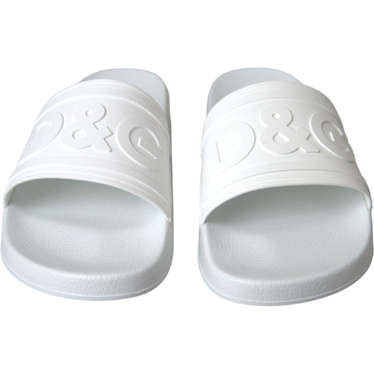 Dolce & Gabbana White Rubber Slides Sandals Beachwear Shoes Dolce & Gabbana Light Gray