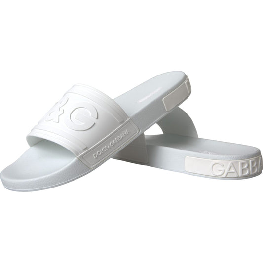 Dolce & Gabbana White Rubber Slides Sandals Beachwear Shoes Dolce & Gabbana Light Gray