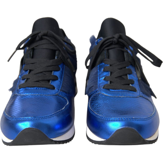 Dolce & Gabbana Blue Black Calf Hair Leather Sneakers Shoes Dolce & Gabbana Dark Slate Gray