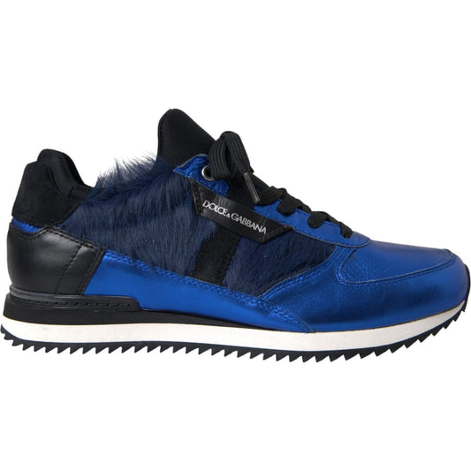 Dolce & Gabbana Blue Black Calf Hair Leather Sneakers Shoes Dolce & Gabbana Dark Slate Gray
