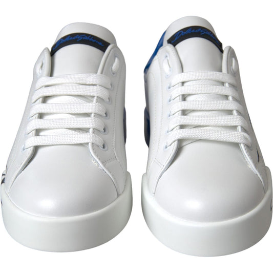 Dolce & Gabbana White Blue Leather Logo Low Top Sneakers Shoes Dolce & Gabbana Light Gray