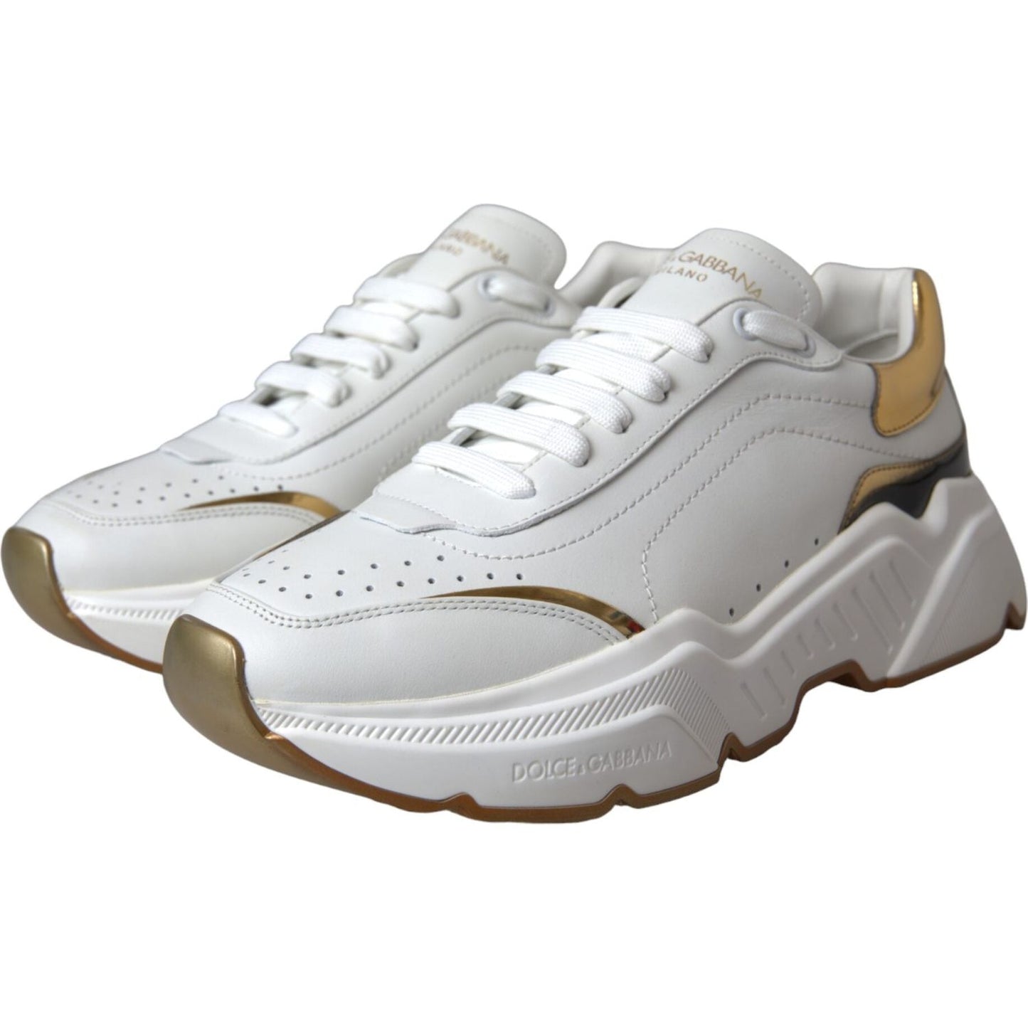 Dolce & Gabbana White Gold DAYMASTER Leather Sneakers Shoes Dolce & Gabbana Gray
