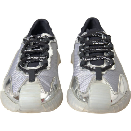 Dolce & Gabbana Silver Black Nylon NS1 Low Top Sneakers Men Shoes Dolce & Gabbana Gray