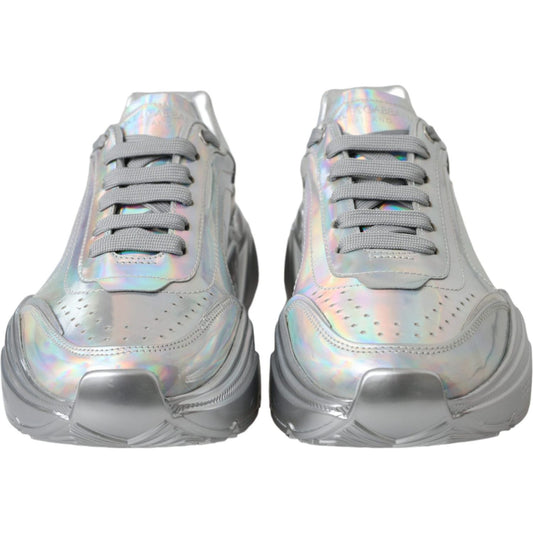 Dolce & Gabbana Silver Iridescent DAYMASTER Leather Sneakers Shoes Dolce & Gabbana Dark Gray