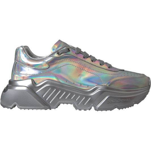 Dolce & Gabbana Silver Iridescent DAYMASTER Leather Sneakers Shoes Dolce & Gabbana Slate Gray