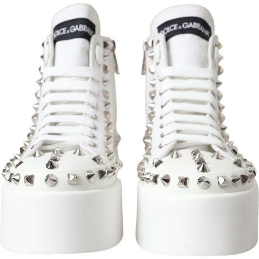 Dolce & Gabbana White Canvas Studded Sneakers Boots Shoes Dolce & Gabbana Light Gray